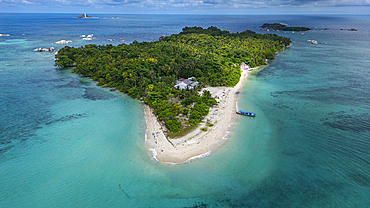 Aerial of Kepayang island, Belitung island off the coast of Sumatra, Indonesia, Southeast Asia, Asia