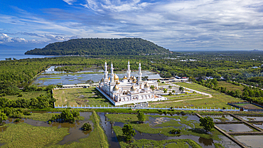 Aerial of Sultan Hassanal Bolkiah Masjid, Cotabato City, Bangsamoro Autonomous Region in Muslim Mindanao, Philippines, Southeast Asia, Asia