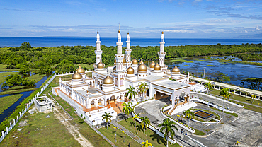 Aerial of Sultan Hassanal Bolkiah Masjid, Cotabato City, Bangsamoro Autonomous Region in Muslim Mindanao, Philippines, Southeast Asia, Asia