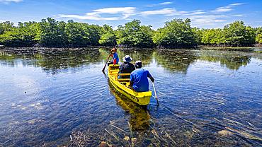 People in a little boat in the swamps of Grande Santa Cruz Island, Zamboanga, Mindanao, Philippines, Southeast Asia, Asia