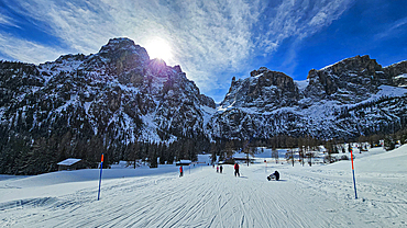 Ski slopes at the Sella Ronda, Dolomites, Italy, Europe