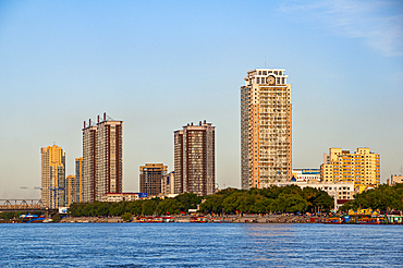 The skyline of Harbin with the Songhua River, Harbin, Heilongjiang, China, Asia