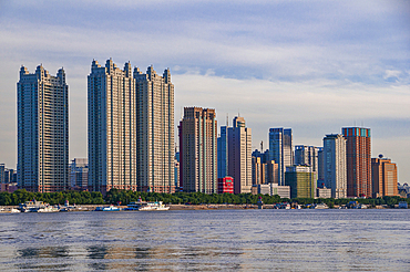 The skyline of Harbin with the Songhua River, Harbin, Heilongjiang, China, Asia