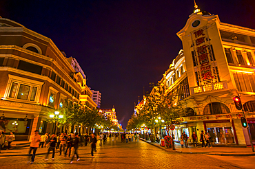 The Russian Quarter, at night, Harbin, Heilongjiang, China,  Asia