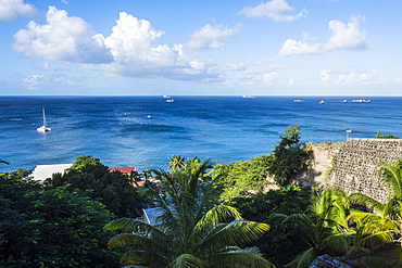 View over Oranje Bay, Oranjestad capital of St. Eustatius, Statia, Netherland Antilles, West Indies, Caribbean, Central America