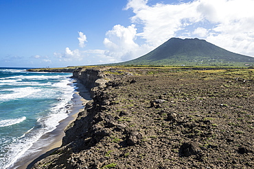 Costaline in front of the Quill hill, St. Eustatius, Statia, Netherland Antilles, West Indies, Caribbean, Central America