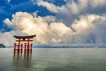 Famous torii gate floating in the water, UNESCO World Heritage Site, Miyajima, Japan, Asia