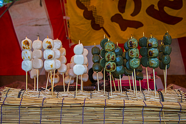 Local meatballs for sale, Miyajima, Japan, Asia