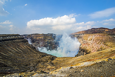 Mount Naka active crater lake, Mount Aso, Kyushu, Japan, Asia