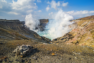 Mount Naka active crater lake, Mount Aso, Kyushu, Japan, Asia