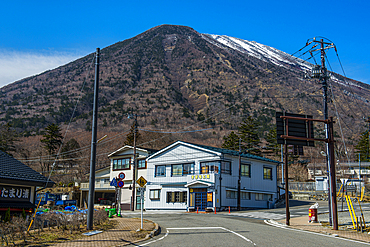 Traditional houses in Chuzenjiko Onsen below Mount Nantai, Nikko's sacred volcano, UNESCO World Heritage Site, Nikko, Tochigi Prefecture, Kanto, Honshu, Japan, Asia