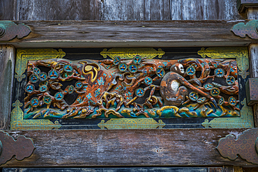 Famous monkey wood carving in the Toshogu Shrine, UNESCO World Heritage Site, Nikko, Tochigi Prefecture, Kanto, Honshu, Japan, Asia