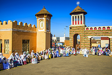 Pilgrims at the Easter ceremony, Coptic Cathedral of St. Mariam, Asmara, Eritrea, Africa