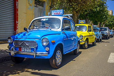 Old Fiat 500, now cars of a driving school, in Asmara, Eritrea, Africa