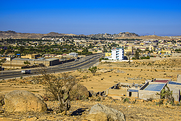 View over the town of Dekemhare along the road from Asmara to Qohaito, Eritrea, Africa