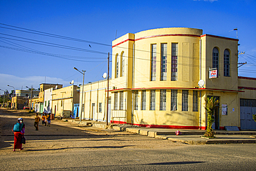 Italian Art Deco building in Dekemhare along the road from Asmara to Qohaito, Eritrea, Africa