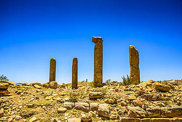 The columns of a ruined structure at the Pre-Aksumite settlement of Qohaito (Koloe), Eritrea, Africa