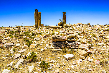 The columns of a ruined structure at the Pre-Aksumite settlement of Qohaito (Koloe), Eritrea, Africa