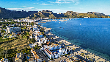 Aerial of Port de Pollenca, Mallorca, Balearic islands, Spain, Mediterranean, Europe