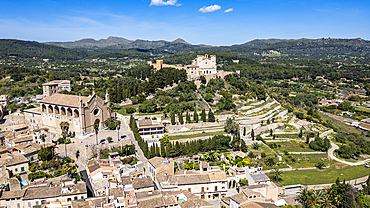 Aerial of Santuari de Sant Salvador, Arta, Mallorca, Balearic islands, Spain, Mediterranean, Europe