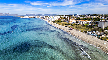 Aerial of Playa del Muro, northern Mallorca, Balearic islands, Spain, Mediterranean, Europe