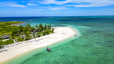 Aerial of a white sand beach on Sete Paus island near the Island of Mozambique, Mozambique, Africa