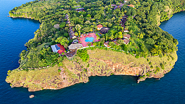 Aerial of a luxury hotel in Kigoma, Lake Tanganyika, Tanzania, East Africa, Africa