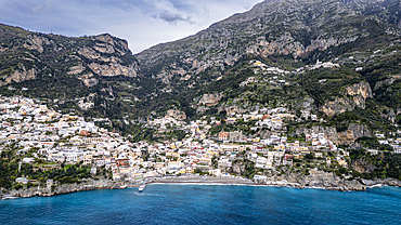 Aerial of Positano, The Amalfi Coast, UNESCO World Heritage Site, Campania, Italy, Europe