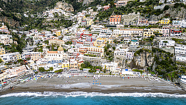 Aerial of Positano, The Amalfi Coast, UNESCO World Heritage Site, Campania, Italy, Europe