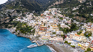 Aerial of Positano, The Amalfi Coast, UNESCO World Heritage Site, Campania, Italy, Europe