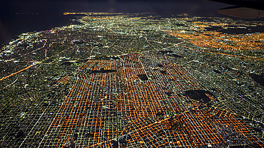 Night aerial of the Center of Buenos Aires, Argentina, South America