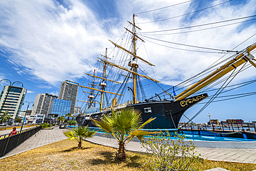 Replica of the Chilean Navy ship Esmeralda that was sunk at the Battle of Iquique in 1879, Iquique, Atacama desert, Chile, South America