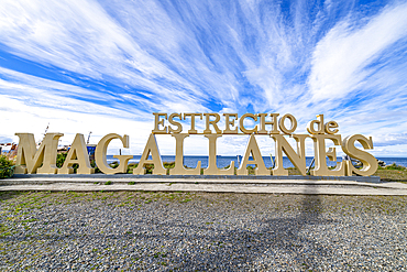 Magellan sign at Nao Victoria Museo, Shoreline of Punta Arenas, Patagonia, Chile, South America