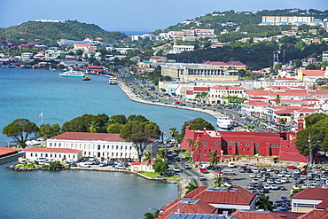 View over Charlotte Amalie, capital of St. Thomas, with Fort Christian, US Virgin Islands, West Indies, Caribbean, Central America