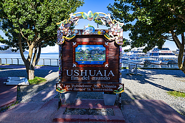 Ornate sign, Marina of Ushuaia, Tierra del Fuego, Argentina, South America