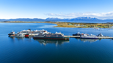 Aerial of Ushuaia, Beagle Channel, Tierra del Fuego, Argentina, South America