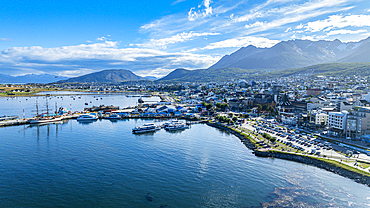 Aerial of Ushuaia, Beagle Channel, Tierra del Fuego, Argentina, South America