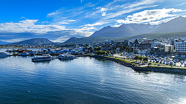 Aerial of Ushuaia, Beagle Channel, Tierra del Fuego, Argentina, South America