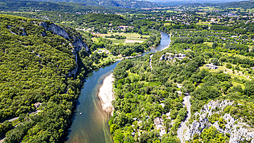 Aerial of the Ardeche Gorge (Gorges de l'Ardeche), Ardeche, Auvergne-Rhone-Alpes, France, Europe