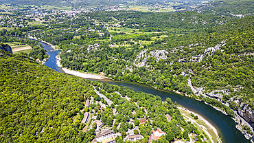 Aerial of the Ardeche Gorge (Gorges de l'Ardeche), Ardeche, Auvergne-Rhone-Alpes, France, Europe