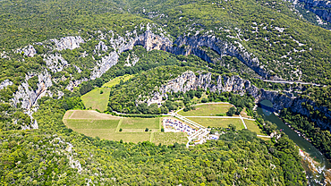 Aerial of the Ardeche Gorge (Gorges de l'Ardeche), Ardeche, Auvergne-Rhone-Alpes, France, Europe