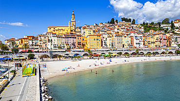 Aerial of the seaside town of Menton, Alpes Maritimes, Provence-Alpes-Cote d'Azur, French Riviera, France, Europe