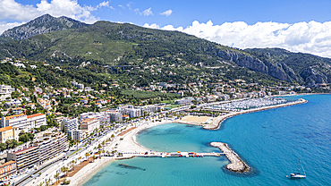 Aerial of the seaside town of Menton, Alpes Maritimes, Provence-Alpes-Cote d'Azur, French Riviera, France, Europe