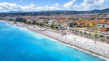 Aerial of the beachfront and the historic city, Nice, UNESCO World Heritage Site, Alpes Maritimes, French Riviera, France, Europe