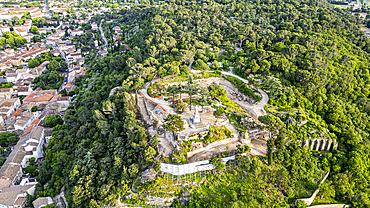 Aerial of the Roman Amphitheatre, UNESCO World Heritage Site, Orange, Vaucluse, Provence-Alpes-Cote d'Azur, France, Europe