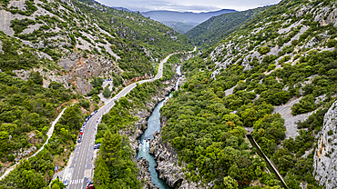 Aerial of the Herault gorge, UNESCO World Heritage Site, Causses and Cevennes, Herault, Occitanie, France, Europe