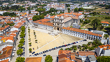 Aerial of the Monastery of Alcobaca, UNESCO World Heritage Site, Alcobaca, Oeste, Portugal, Europe