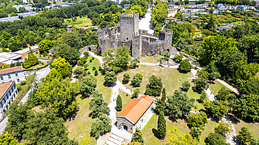 Aerial of the Guimaraes Castle, UNESCO World Heritage Site, Guimaraes, Norte, Portugal, Europe