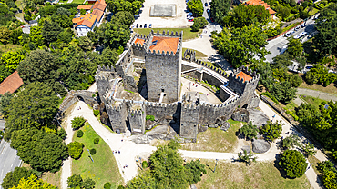 Aerial of the Guimaraes Castle, UNESCO World Heritage Site, Guimaraes, Norte, Portugal, Europe