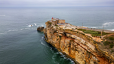 Aerial of the lighthouse of Nazare, Oeste, Portugal, Europe